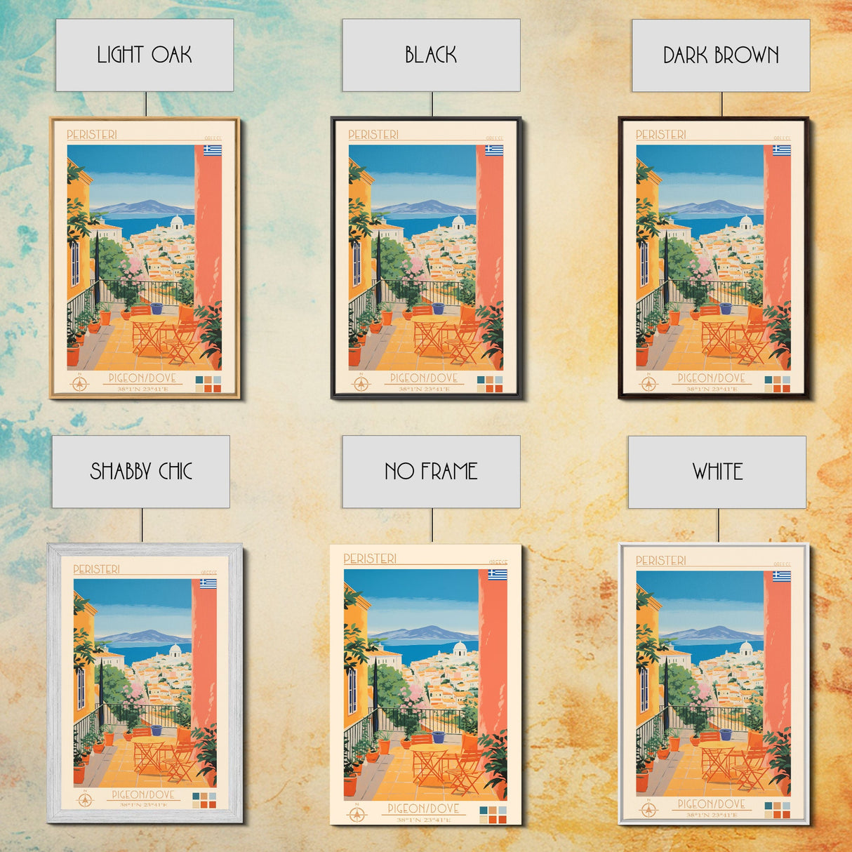 Peristeri Greece Travel Poster Framed Canvas Print, Midcentury Modern Art, Pop Art Wall Decor, Scenic Bedroom Art, Office Decoration