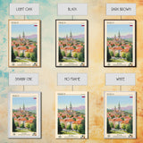 Prešov Slovakia Travel Poster Framed Canvas Print, Midcentury Modern Art, Pop Art Wall Decor, Scenic Living Room Art, Bedroom Gift