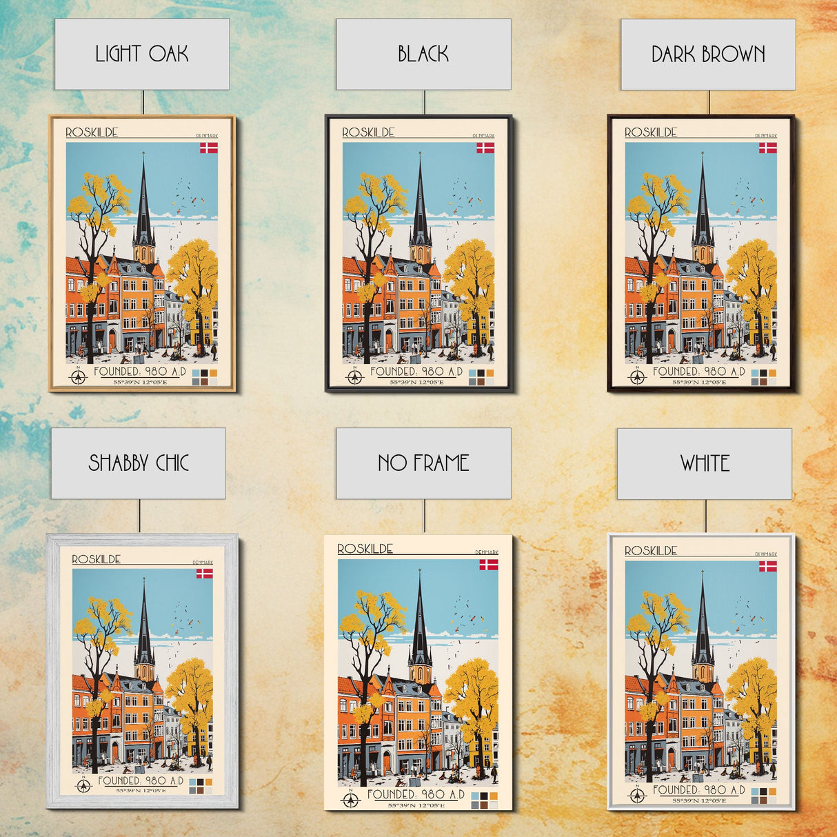 Roskilde Denmark Travel Poster Framed Canvas Print, Midcentury Modern Art, Pop Art Wall Decor, Scenic Living Room Art, Bedroom Gift