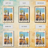 Roskilde Denmark Travel Poster Framed Canvas Print, Midcentury Modern Art, Pop Art Wall Decor, Scenic Living Room Art, Bedroom Gift
