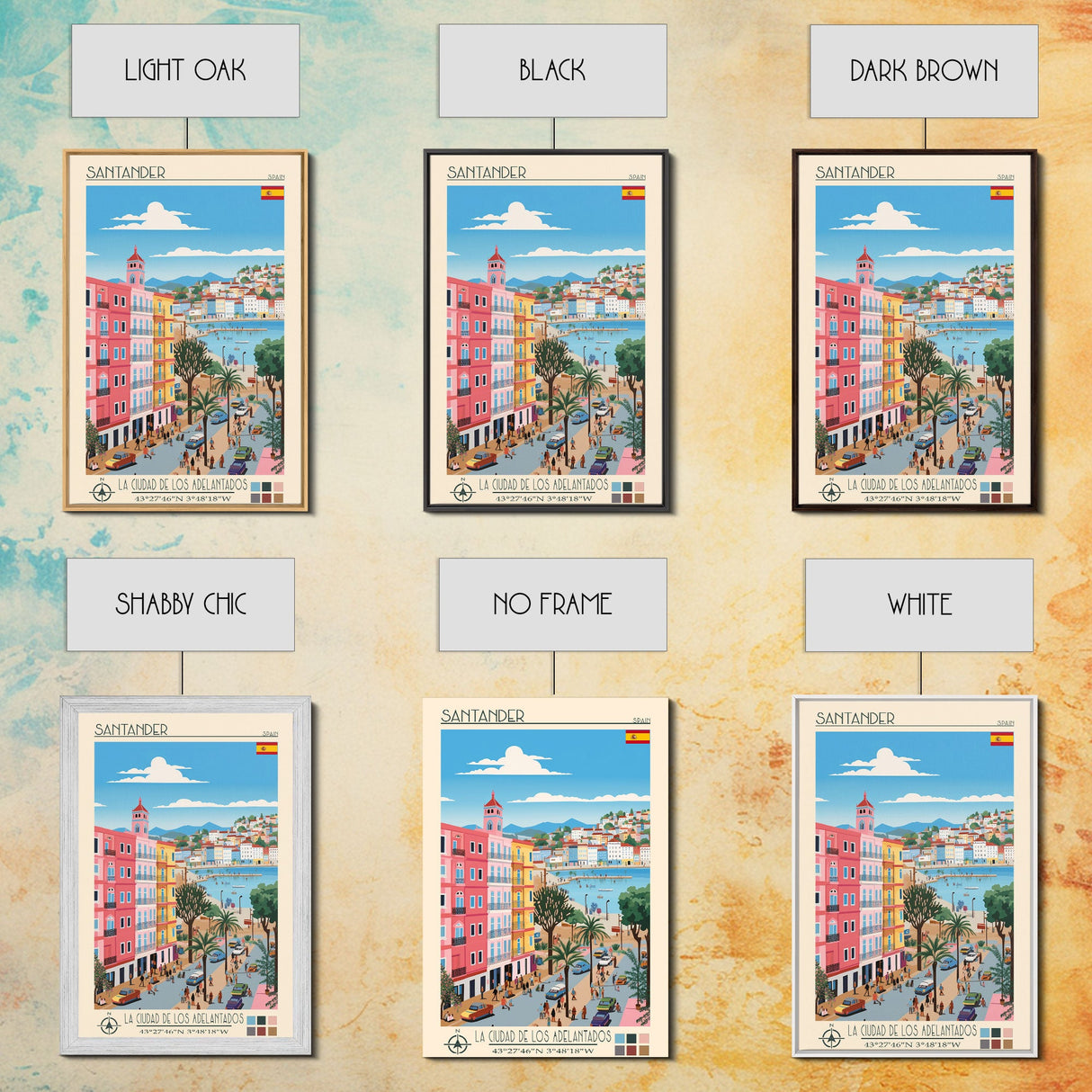 Santander Spain Travel Poster Framed Canvas Print, Midcentury Modern Art, Pop Art Wall Decor, Scenic Wall Art, Vacation Gift