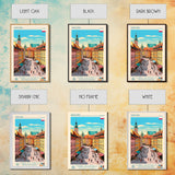 Warsaw Poland Travel Poster Framed Canvas Print, Midcentury Modern Art, Pop Art Wall Decor, Living Room Art, Scenic Wall Art
