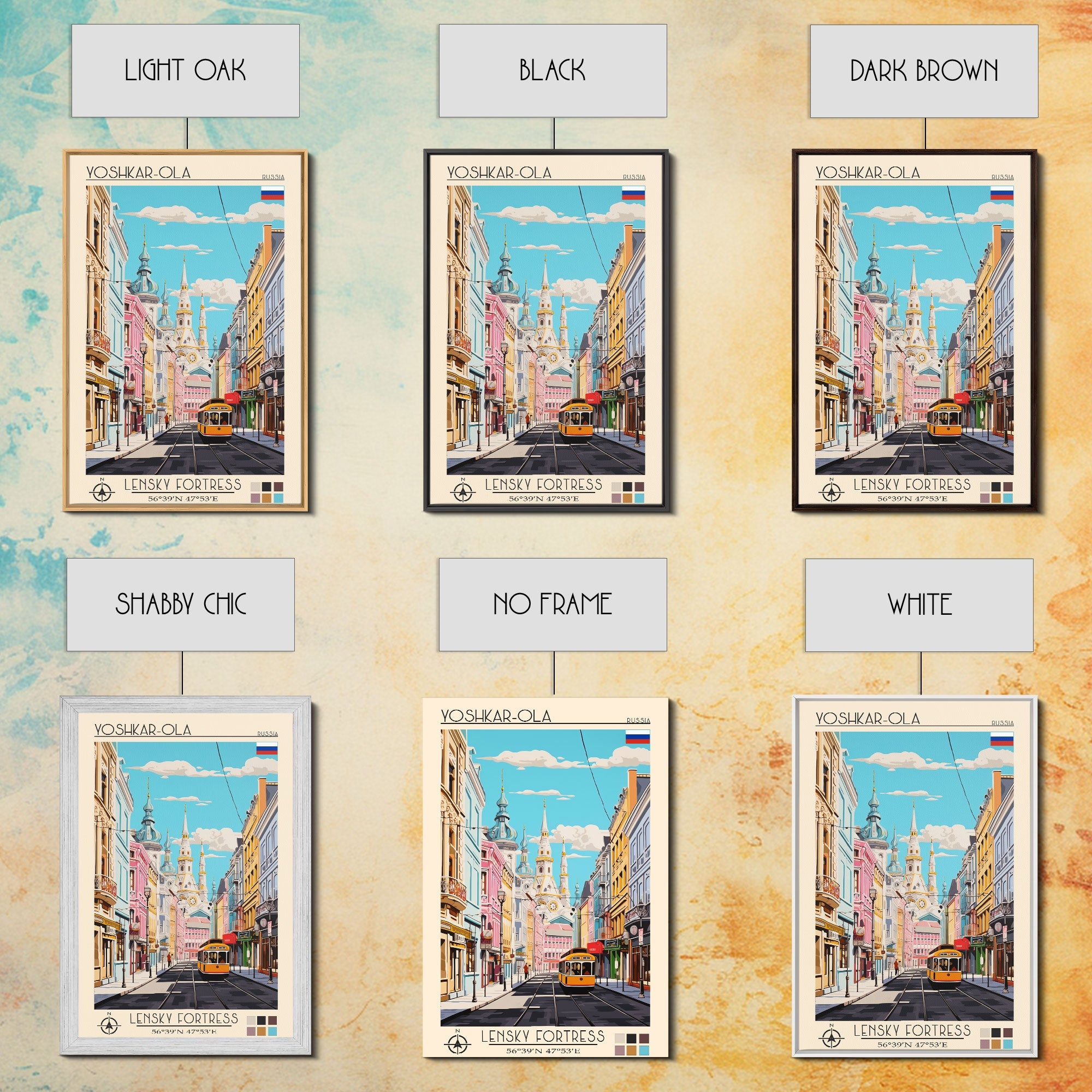 Yoshkar-Ola Russia Travel Poster Framed Canvas Print, Midcentury