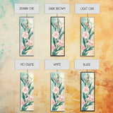 Skinny Art Pink Oleander Flowers In Japanese Style Wood Block Print Elegant Pastel Hues On Framed Canvas Print, Tall Art Ukiyo-e