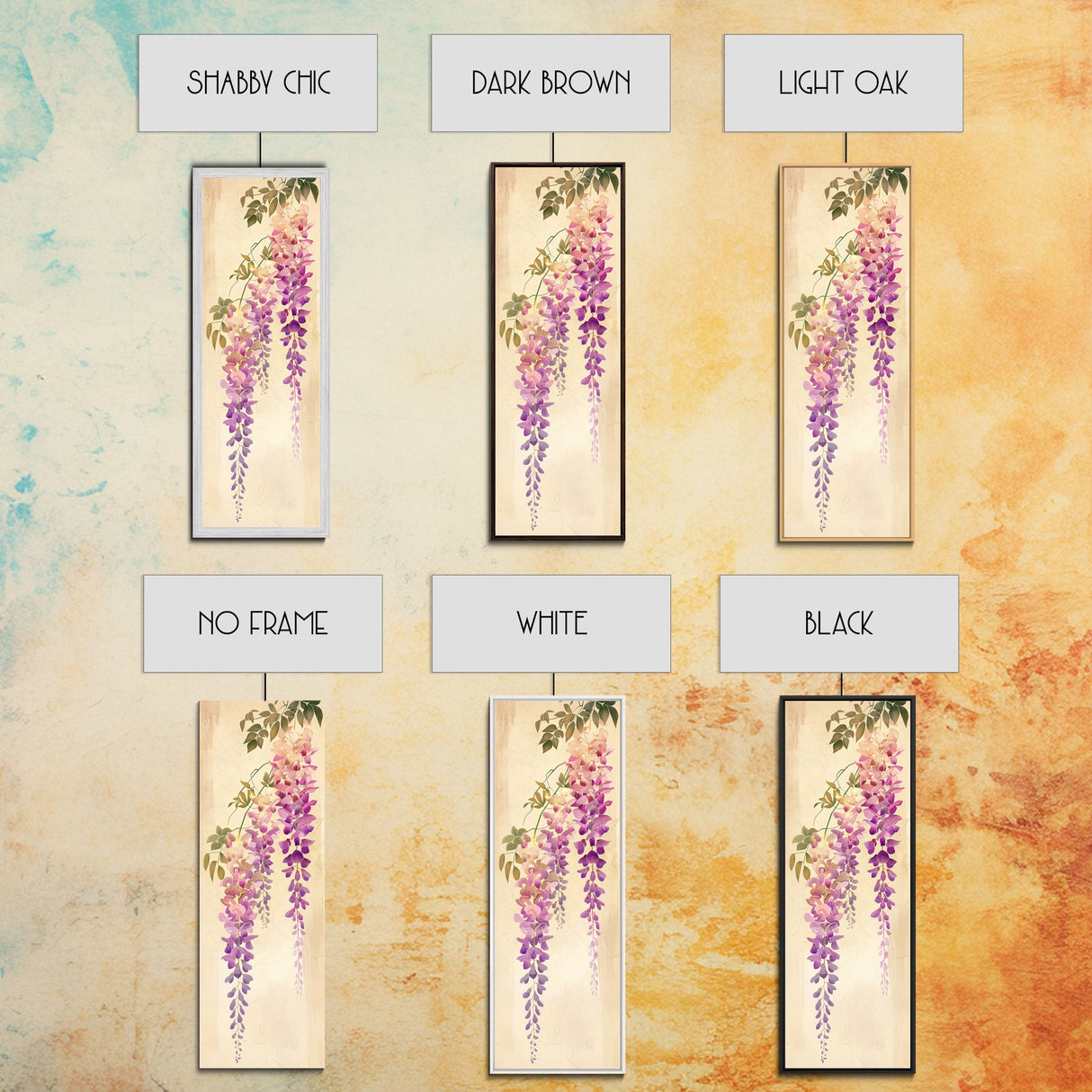 Hanging Wisteria Flowers In Purple Tones Japanese Style Framed Canvas Print, Wall Art Ready To Hang For Living Spaces