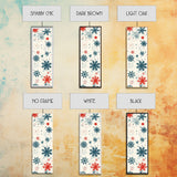 Festive Snowflakes In Red, Blue, And White On A Cream Background, Skinny Art Tall Wall Art Framed Canvas Print Japanese Style Art