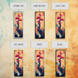 Bonsai Tree With Red Leaves On Gradient Background Wood Block Print Ukiyo-e Wall Art Tall Art Skinny Art Japanese Style