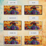 Bold Cowboy Portrait, western art, chicano art, rustic wall art, southwest wall art, moody art, colorful oil painting, canvas print