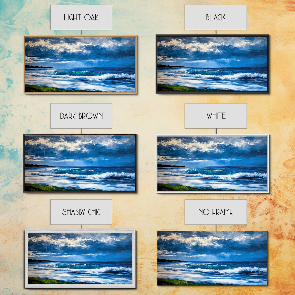Ocean Waves, coastal decor, nautical painting, blue and green wall art, surf wall art, lake Tahoe art, Framed Canvas Print, panoramic art