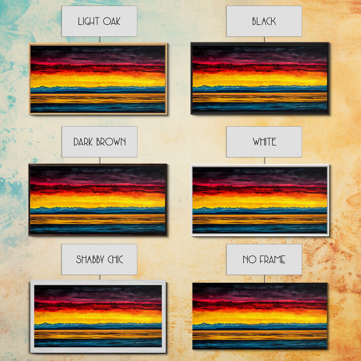 Sunset Over Water, Colorful Horizon Painting, Coastal Wall Art, Extra Wide Art, Framed Canvas Print, Above Sofa Art, Ocean Lover Gift
