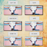 Bull Skull Painting, Southwest Wall Art, Pink and Blue Art, Rustic Western Decor, Framed Canvas Print, Extra Wide Art, Boho Art