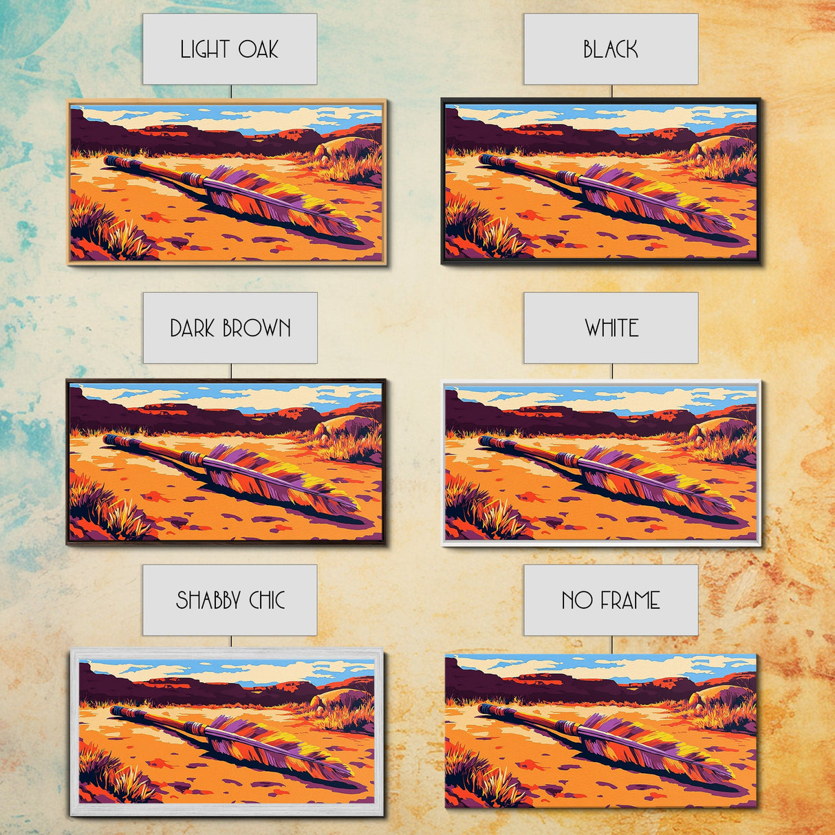 Fallen Arrow, rustic wall art, cowboy painting, southwest wall art, desert landscape, panoramic art, Framed Canvas Print, farmhouse decor, bold
