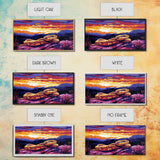 Rattlesnake Sunset, wildlife painting, southwest wall art, mountain painting, rustic decor, panoramic art, Framed Canvas Print, farmhouse art