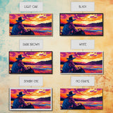 Cowboy Sunset, western art, landscape painting, rustic decor, panoramic art, farmhouse art, Framed Canvas Print, gift idea, extra wide art