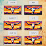 Skull, bull, desert art, cowboy decor, boho wall art, moody sunset, extra wide art, rustic decor, framed canvas print