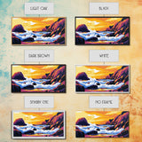 Ocean waves, coastal decor, rocky seascape, beach sunset, nautical wall art, panoramic art, coastal painting, framed canvas print