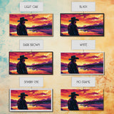 Cowboy Silhouette, Western Art, Southwest Wall Art, Rustic Decor, Moody Art, Framed Canvas Print, Gift Idea, Panoramic Art, Horizontal Wall Art