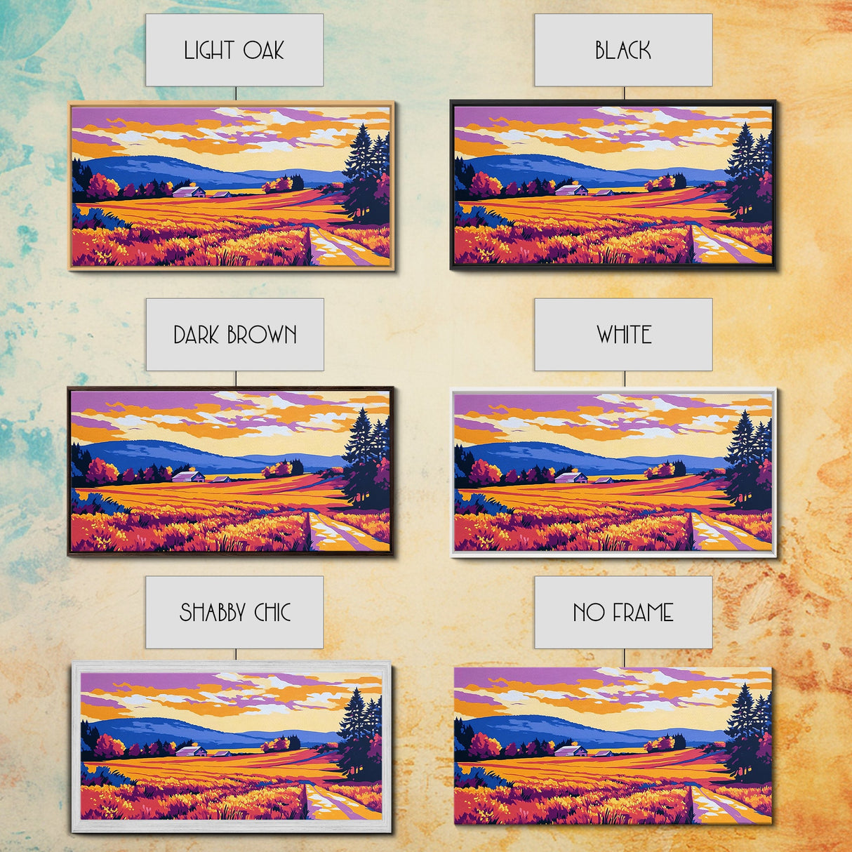 Mountain Landscape Art, pink orange wall art, sunset painting, extra wide art, panoramic art, landscape painting, canvas print