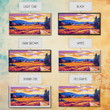 Mountain Landscape Art, pink orange wall art, sunset painting, extra wide art, panoramic art, landscape painting, canvas print