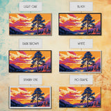 Pine Tree Sunset, smoky mountain art, Joshua tree art, landscape painting, rustic decor, extra wide wall art, framed canvas print