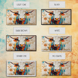 Vibrant Bull Art, rustic decor, extra wide art, farmhouse art, bold color wall art, southwestern painting, framed canvas print, modern rustic art
