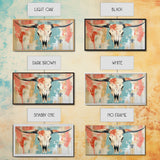 Longhorn Skull Art, southwest wall art, boho art, rustic decor, skull art, extra wide art, wabi sabi art, framed canvas print, farmhouse art