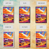 Southwest sunset, desert house, Joshua tree art, pink orange wall art, rustic wall art, boho art, framed canvas print, landscape painting
