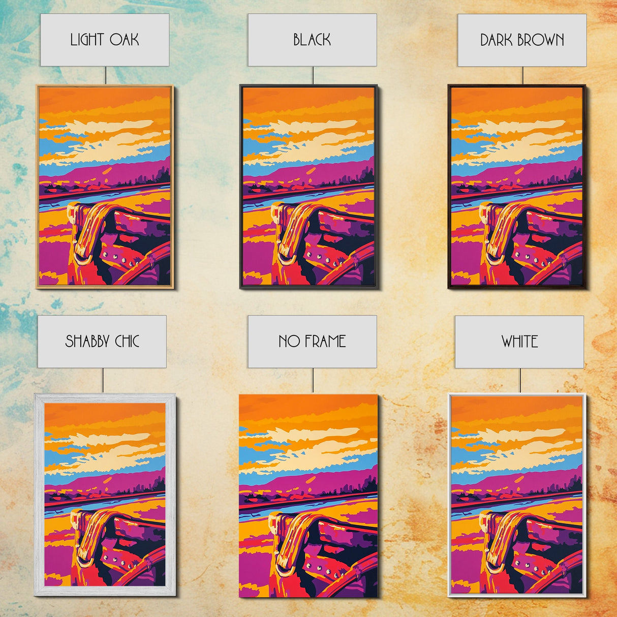 Desert Saddle, southwest wall art, rustic wall art, colorful western art, Joshua tree art, extra wide art, framed canvas print