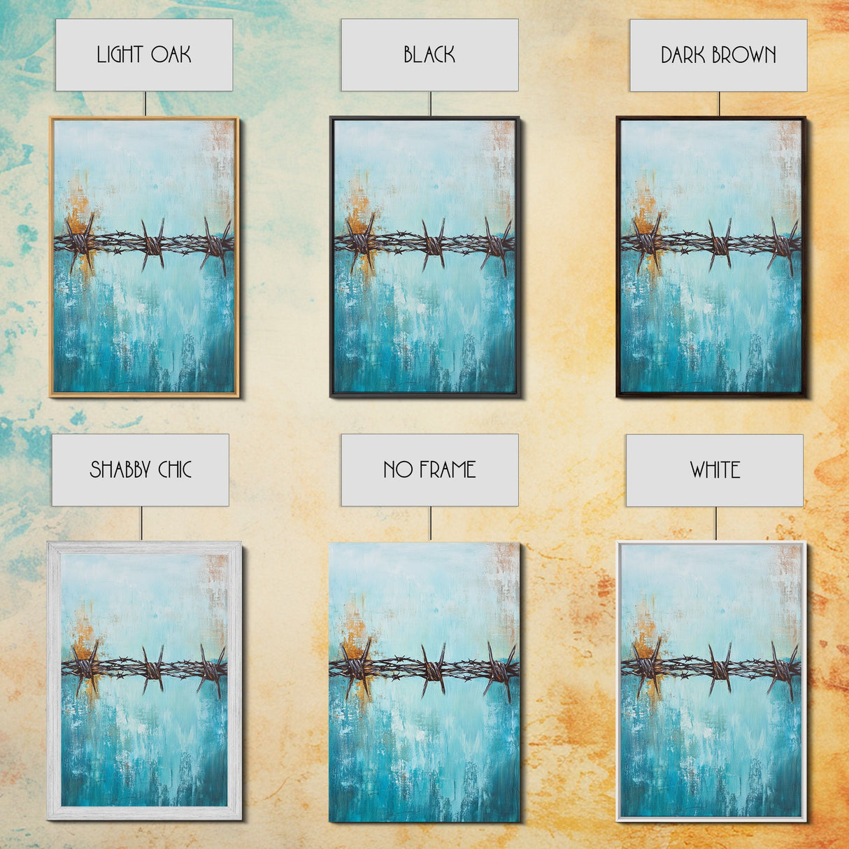 Barbed Wire, southwest wall art, rustic decor, teal wall art, minimalist art, original painting, gift idea for him, canvas print