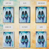 Blue Moccasins, boho art, whimsical art, teal wall art, folk art, rustic art, gift idea for her, original painting, canvas print