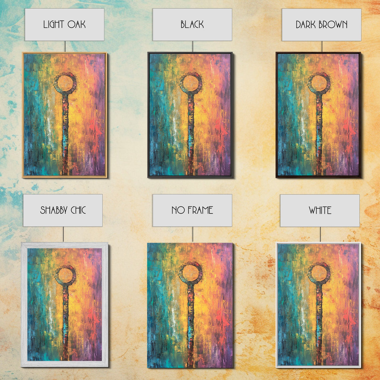 Abstract Key Painting, Bold Colorful Art, Wabi Sabi Wall Art, Southwest Wall Decor, Framed Canvas Print, Gift Idea, Modern Art
