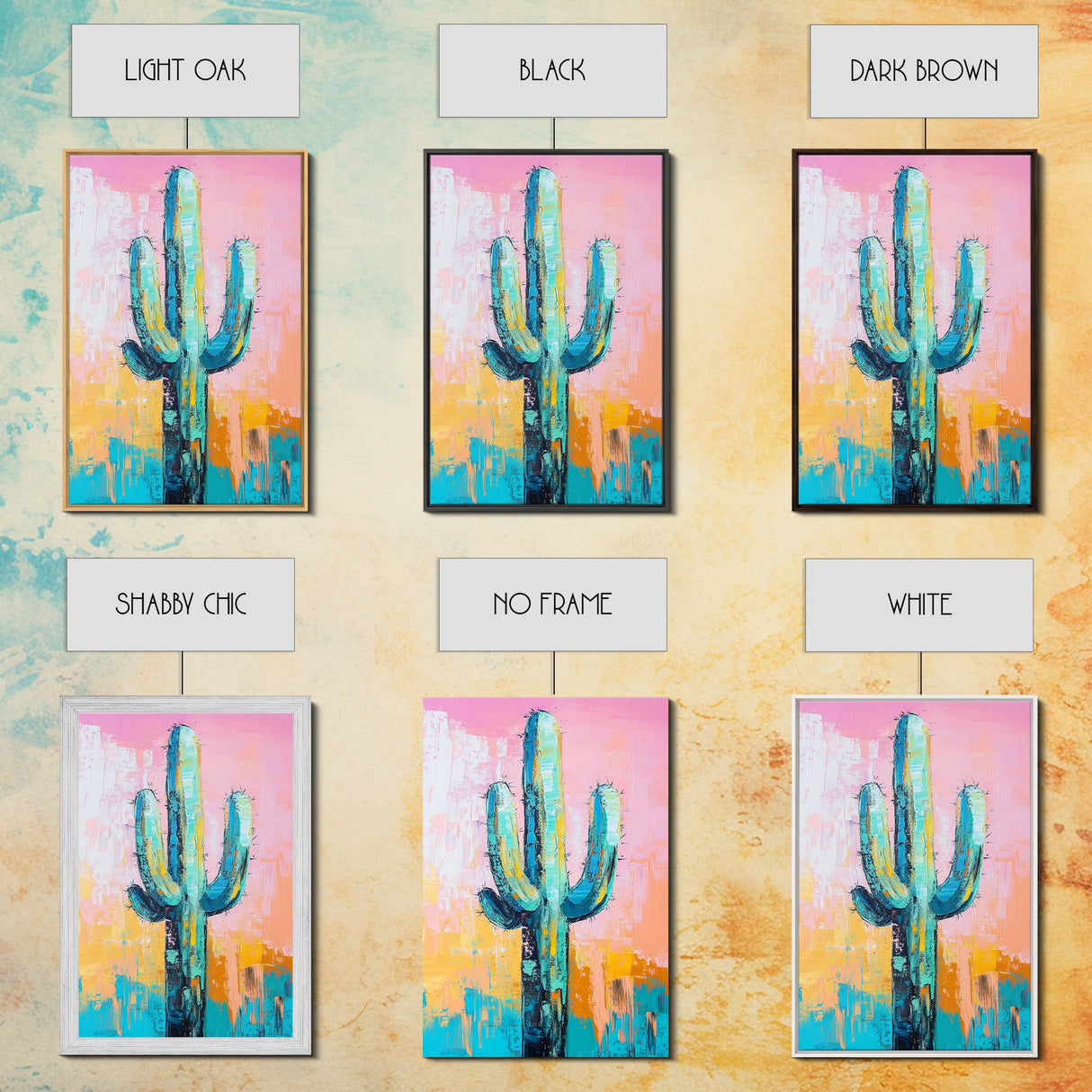 Abstract Cactus Painting, Boho Desert Art, Pink Green Wall Art, Southwest Wall Decor, Framed Canvas Print, Bold Colorful Art