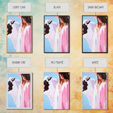 Cowgirl and Cow, black cowgirl painting, coastal cowgirl wall art, western decor, gift idea for her, boho art, light pink wall art, Canvas Print