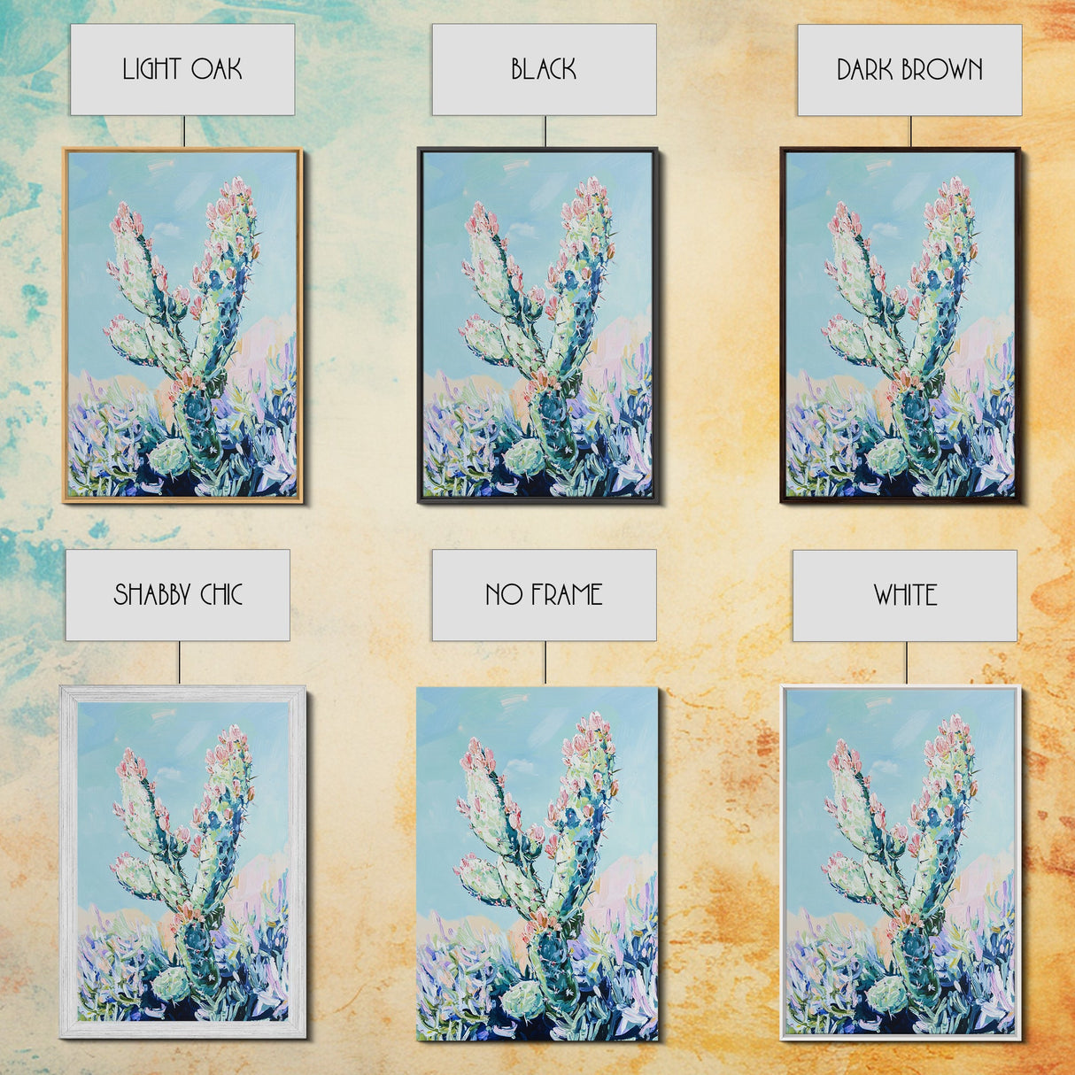 Prickly Pear Cactus, agave painting, southwest wall art, botanical prints, gift idea for her, boho art, desert decor, Canvas Print