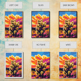 Sunset Cactus, Joshua tree art, pink orange wall art, southwest wall art, gift idea for him, extra wide art, bold colors, Framed Canvas Print