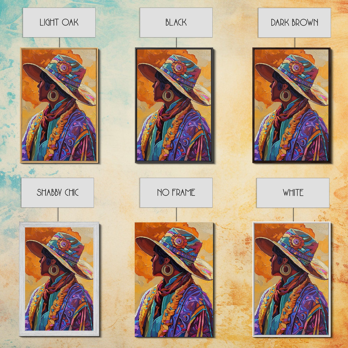 Boho Cowgirl, goddess art print, chicano art, vibrant western painting, colorful fashion art, afrocentric wall art, canvas print, unique decor