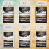 Moody Landscape, dramatic clouds, black and white, gold fields, panoramic art, rustic decor, framed canvas print, extra wide art