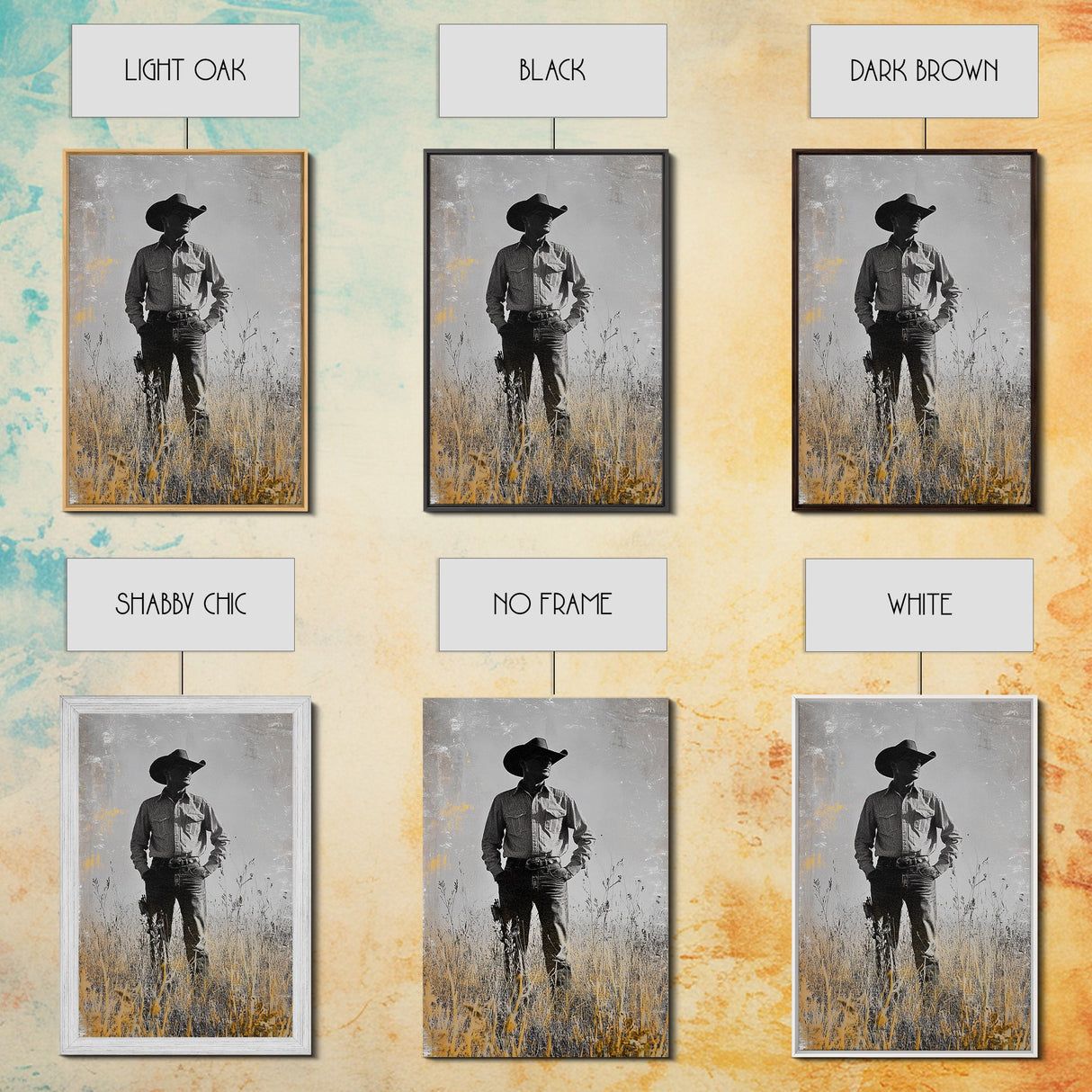 Lone Cowboy, Rustic Art, Western Wall Art, Wabi Sabi Art, Vintage Horse Art, Moody Art, Canvas Print, Framed Cowboy Painting
