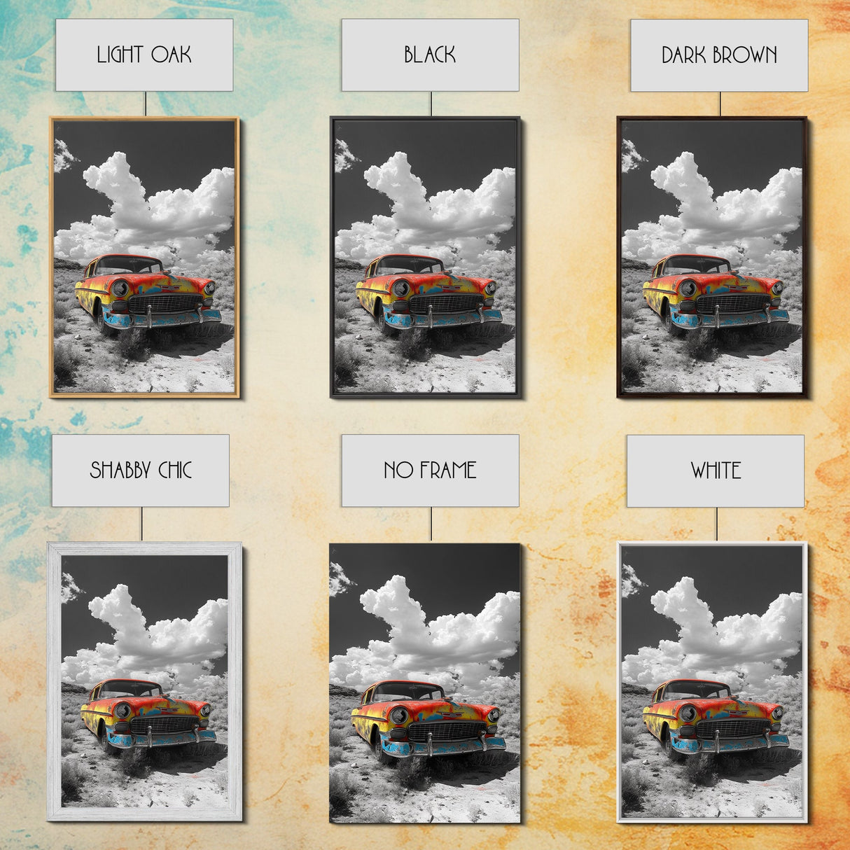 Vintage Car, Custom Car Painting, Graffiti Wall Art, Rustic Art, Old Car Scene, Moody Art, Framed Canvas Print, Landscape Art
