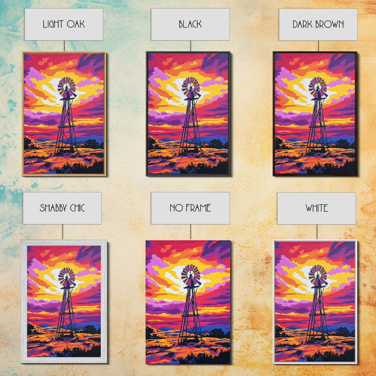Vibrant Windmill Sunset, pink orange wall art, windmill wall art, rustic art, farmhouse art, canvas print, above couch art, gift idea for her
