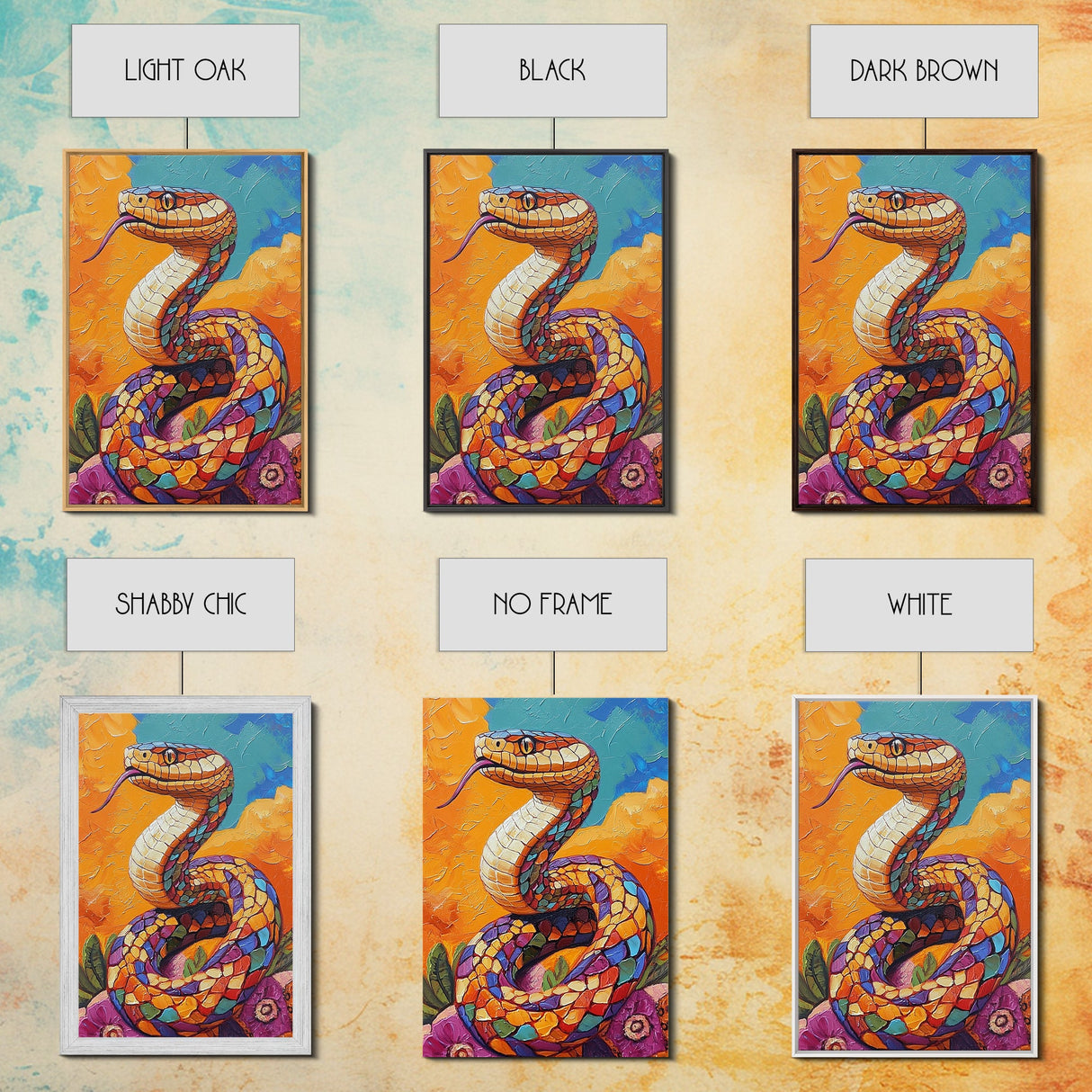 Colorful Snake, Mosaic Snake Painting, Desert Wall Art, Southwest Decor, Boho Art, Living Room Art, Canvas Print, Gift Idea