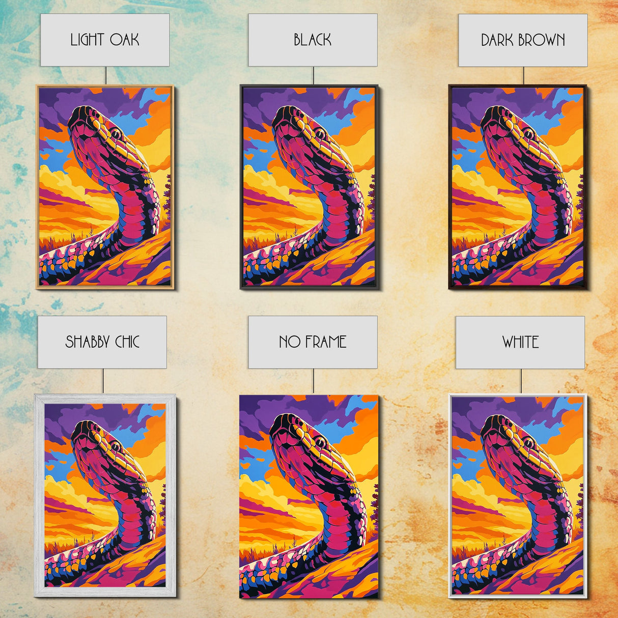 Desert Serpent, Colorful Snake Art, Southwest Wall Art, Boho Home Decor, Wildlife Painting, Framed Canvas Print, Rustic Art