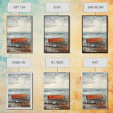 Coastal Wagon, Rustic Art, Framed Canvas Print, Nautical Decor, Moody Art, Minimalist Art, Wabi Sabi Art, Coastal Landscape Art