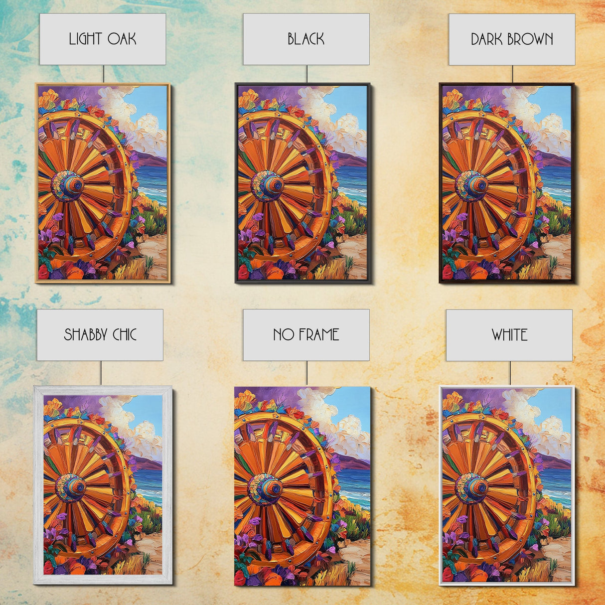 Wagon Wheel Art, Wildflower Painting, Rustic Wall Art, Framed Canvas Print, Boho Aesthetic, Southwest Decor, Farmhouse Art, Gift Idea