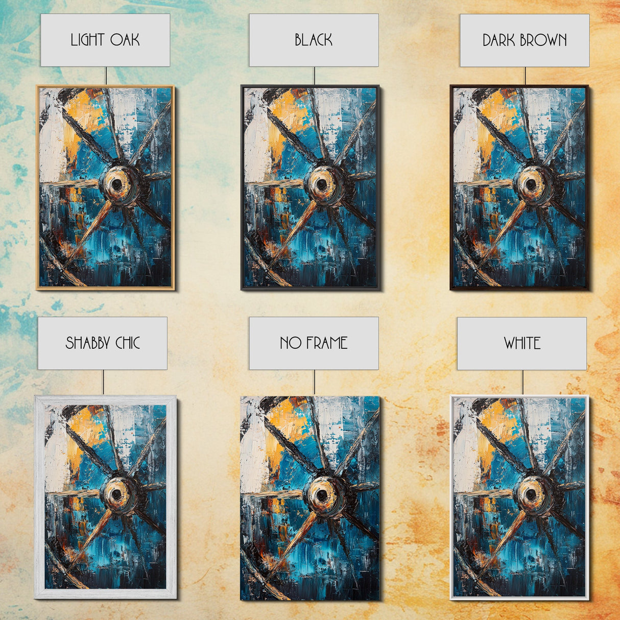Abstract Wagon Wheel, Teal Wall Art, Rustic Art, Framed Canvas Print, Moody Aesthetic, Boho Decor, Farmhouse Art, Gift Idea