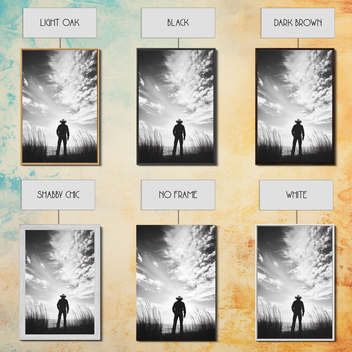 Lone Cowboy, coastal cowgirl wall art, moody art, western art, rustic decor, wabi sabi art, framed canvas print, extra wide art