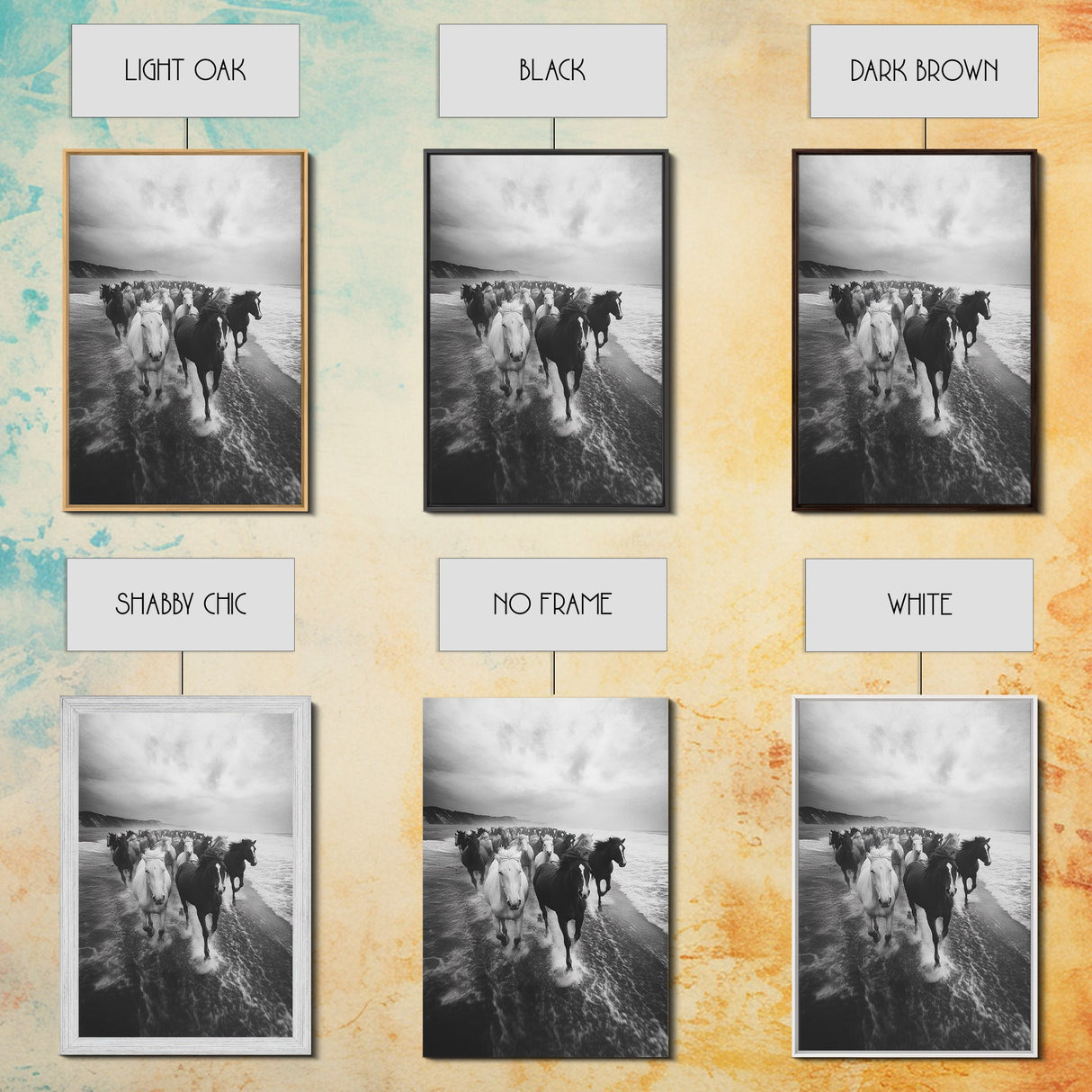 Horse wall art, wild mustangs, moody art, rustic decor, nature photography, black and white art, panoramic art, canvas print, living room art