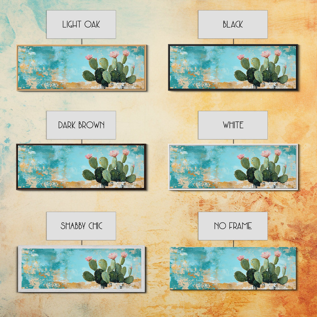 Blooming Cactus, agave painting, botanical prints, desert landscape art, teal wall art, wabi sabi art, rustic decor, Framed Canvas Print
