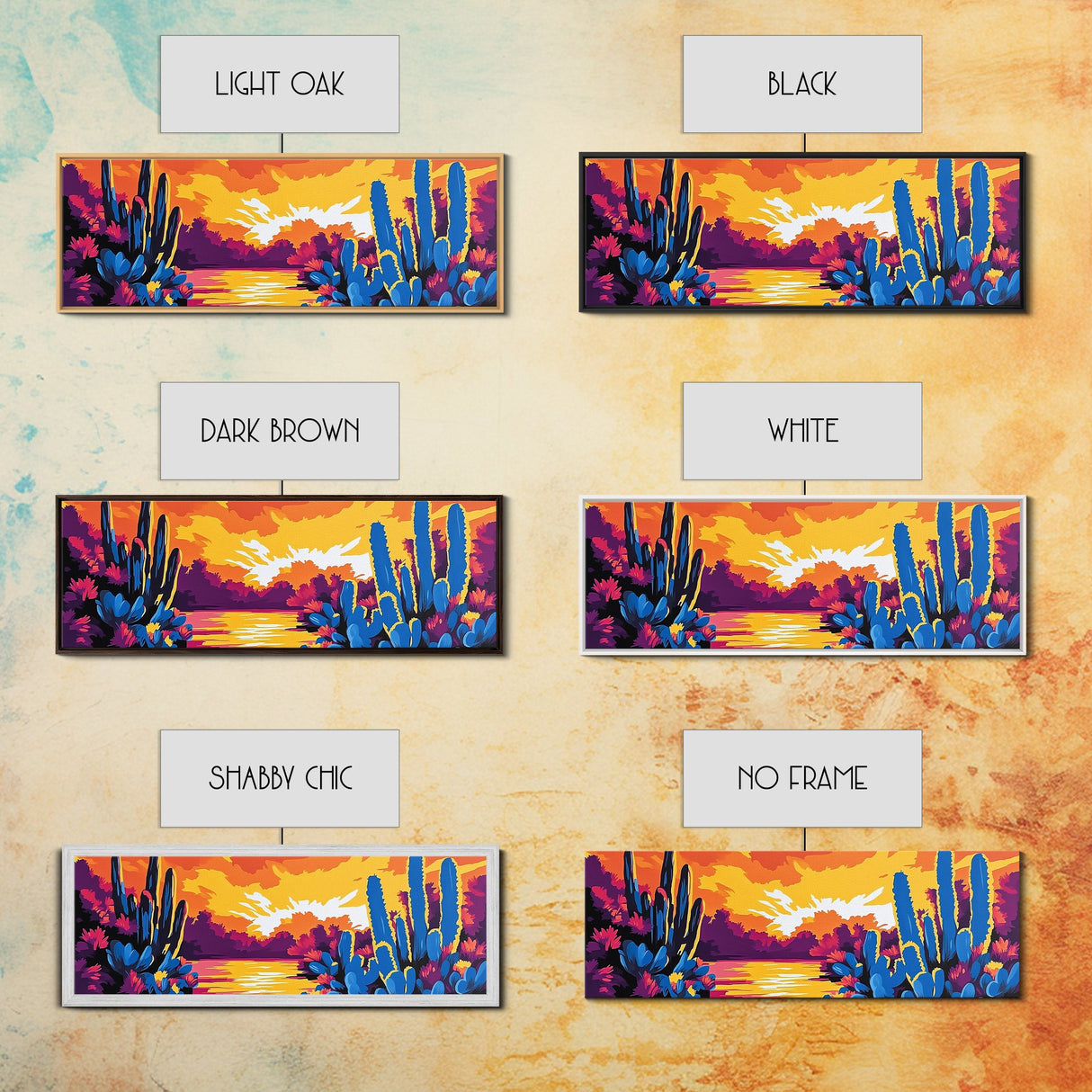 Sunset Desert Cacti, Joshua tree art, southwest wall art, extra wide art, pink orange wall art, minimalist art, Canvas Print