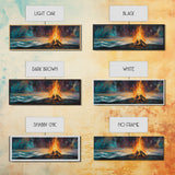 Bonfire, moody art, coastal landscape art, rustic decor, extra wide art, above bed wall art, gift idea for him, Canvas Print